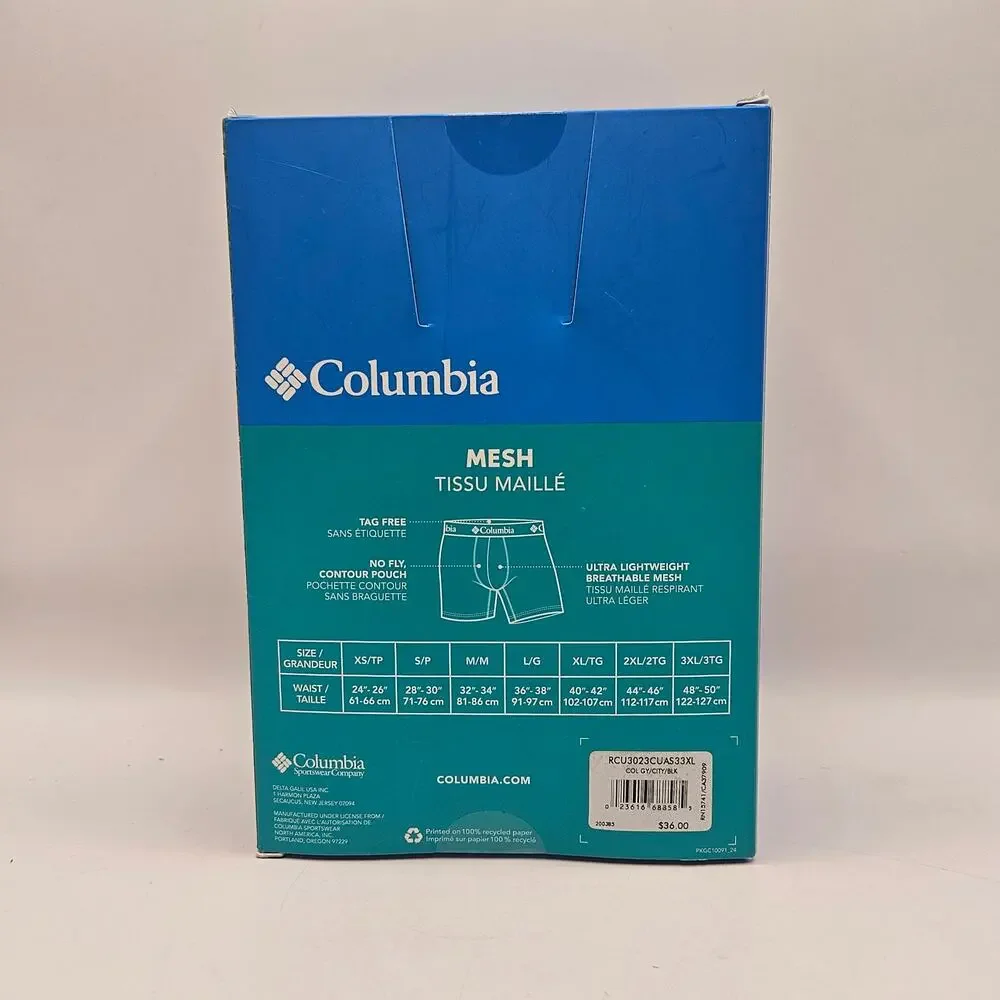 COLUMBIA MEN'S 3XL OVERALL MESH BOXER BRIEF 3 PAIR CHARCOAL GREY NAVY
